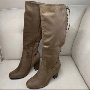 Taupe Adjustable Lace Backed Boots